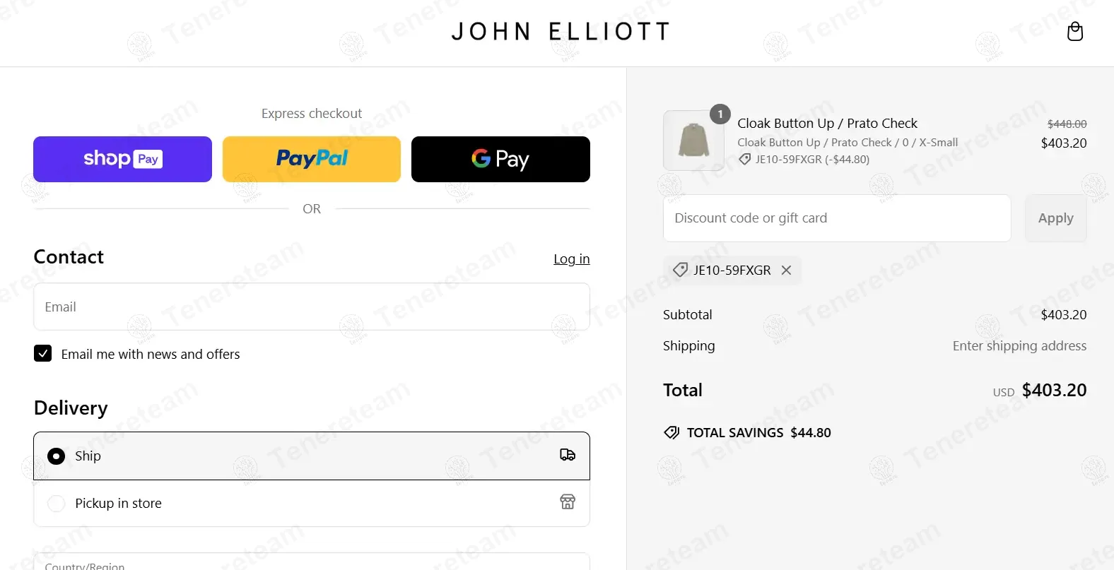John Elliott coupon code: 10% off with JE10-59fxgr. Tested and valid as 1 year ago.