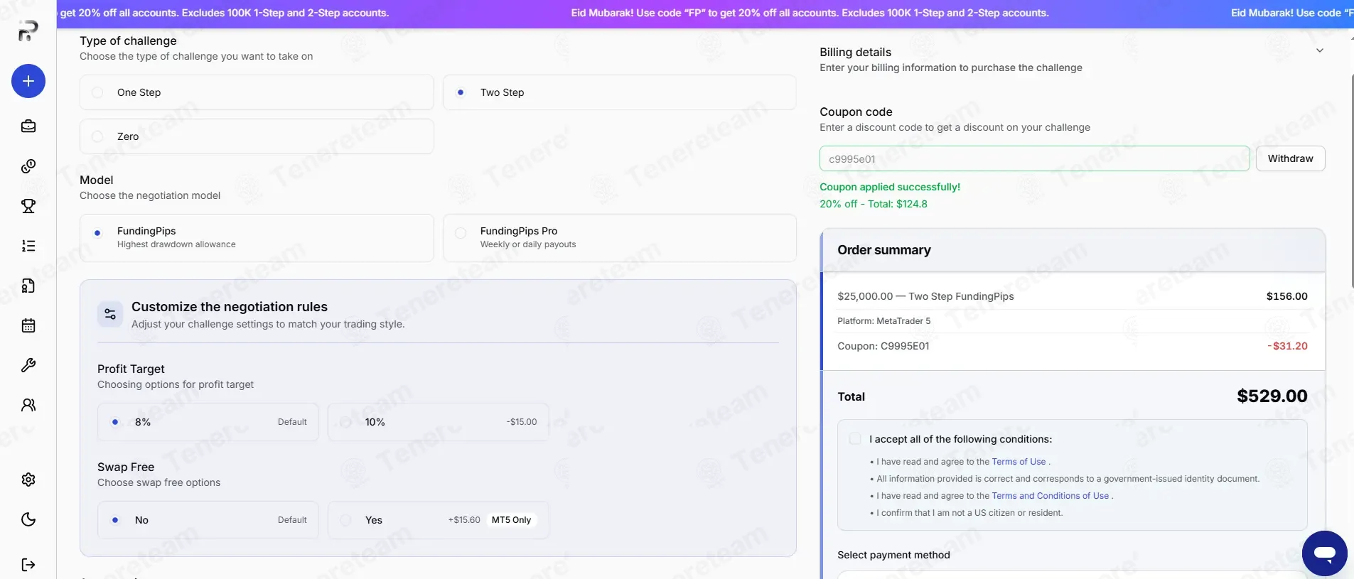 Funding Pips coupon code: 20% off with c9995e01. Tested and valid as 2 months ago.