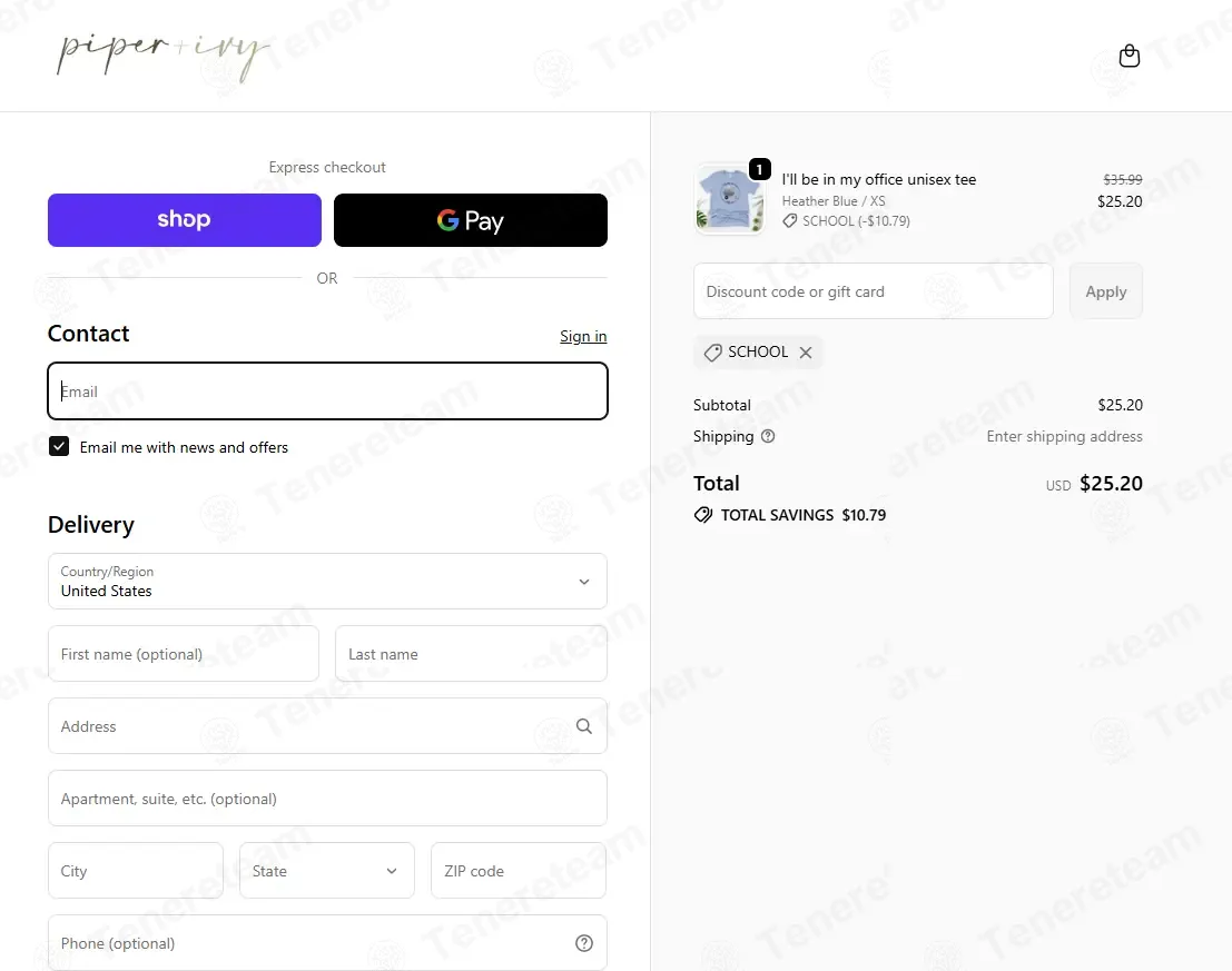 Piper and Ivy coupon code: 30% off with SCHOOL. Tested and valid as 6 months ago.