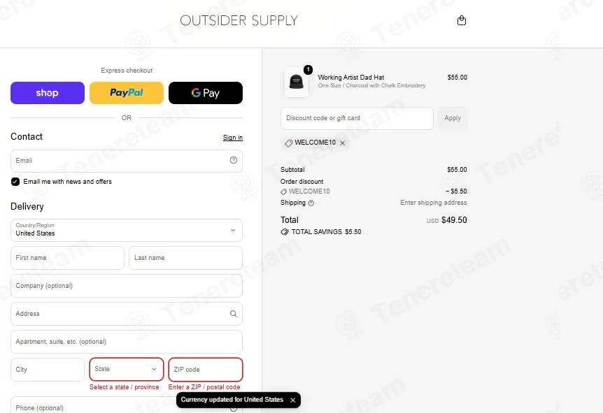 Outsider Supply coupon code: 10% off with WELCOME10. Tested and valid as 4 days ago.