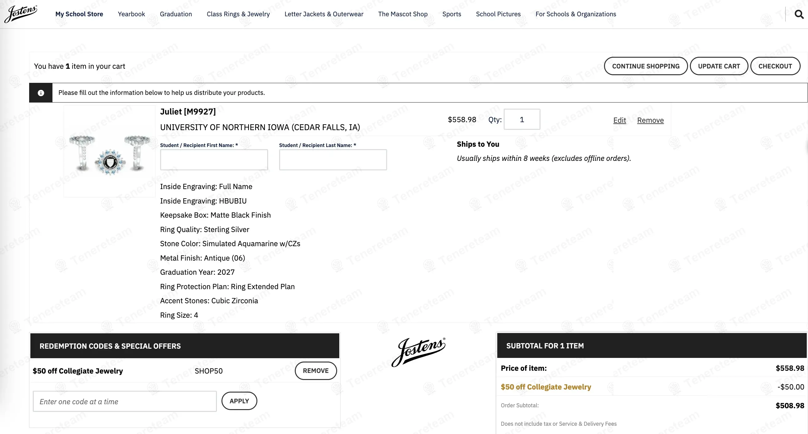 Jostens coupon code: 50% off with SHOP50. Tested and valid as 1 year ago.