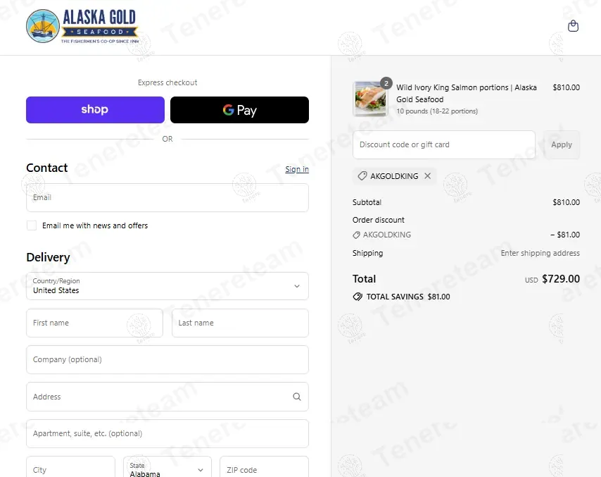 Alaska Gold coupon code: 10% off with AKGOLDKING. Tested and valid as 10 months ago.