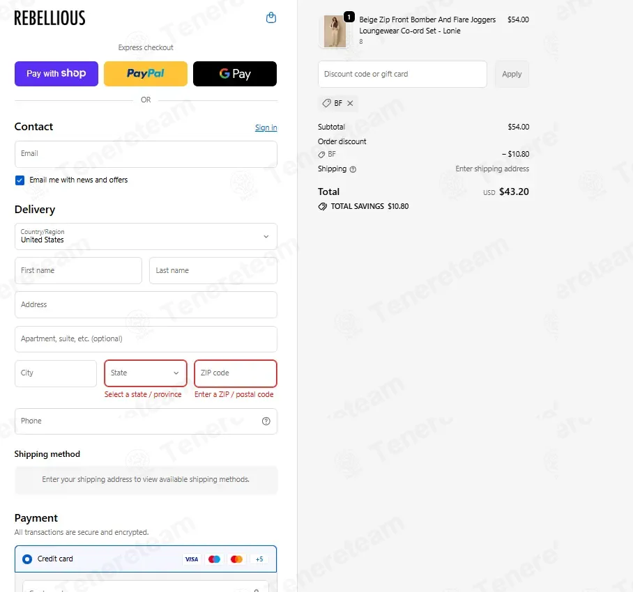 Rebellious Fashion coupon code: 20% off with BF. Tested and valid as 2 months ago.