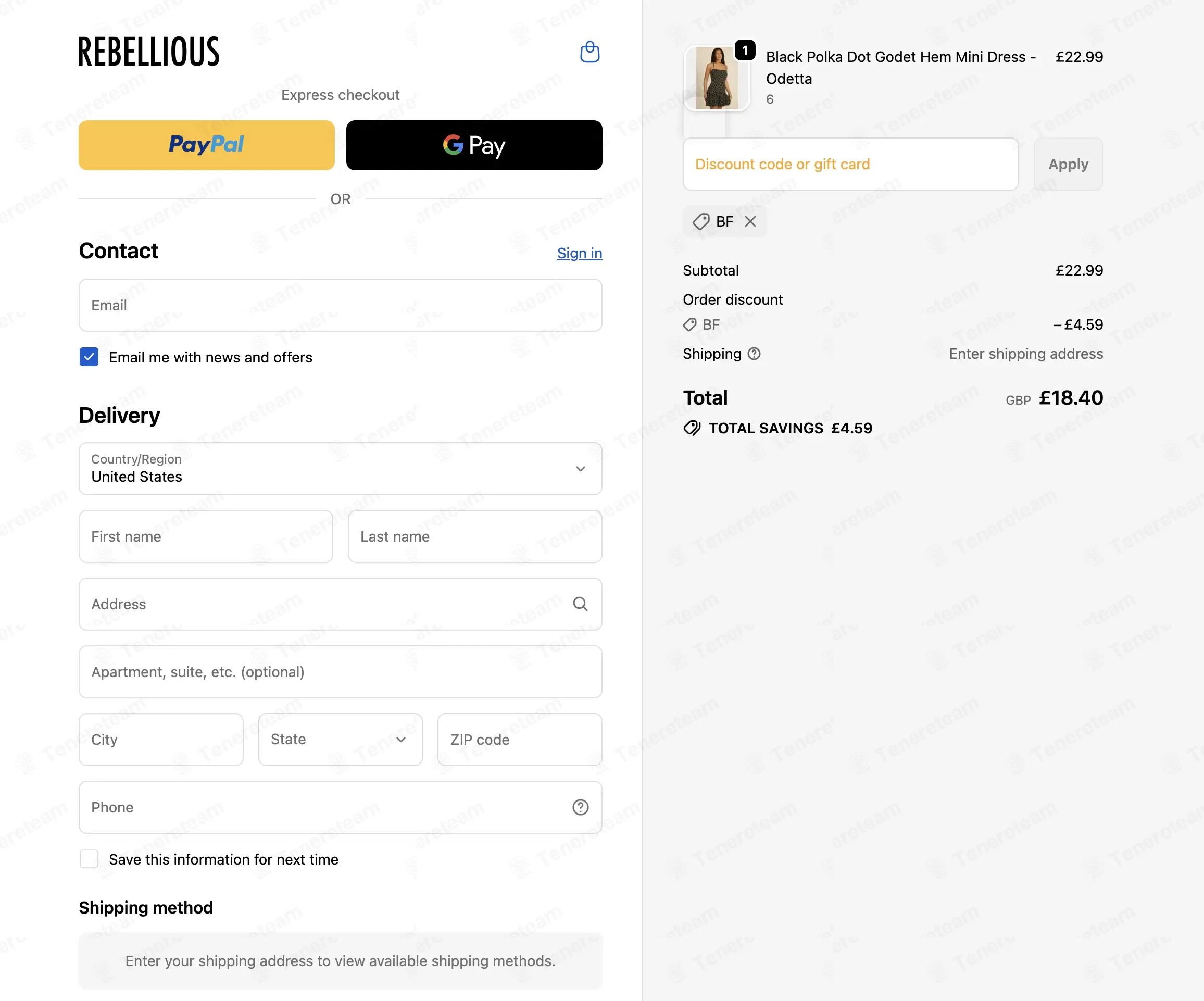 Rebellious Fashion coupon code: 20% off with BF. Tested and valid as 2 months ago.