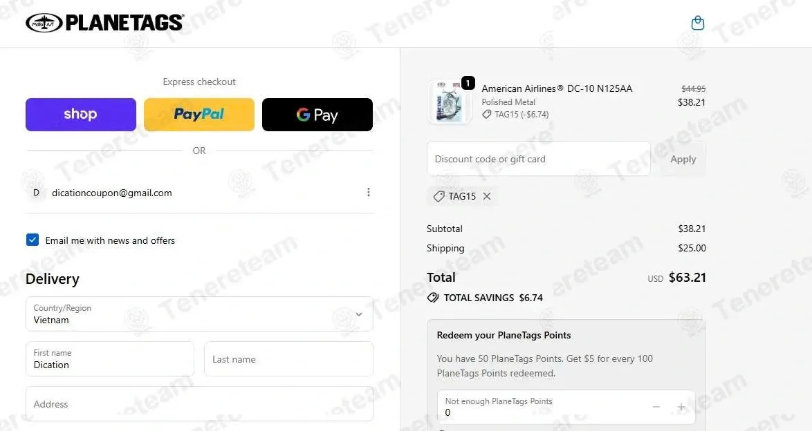 PlaneTags coupon code: 15% off with TAG15. Tested and valid as 1 month ago.