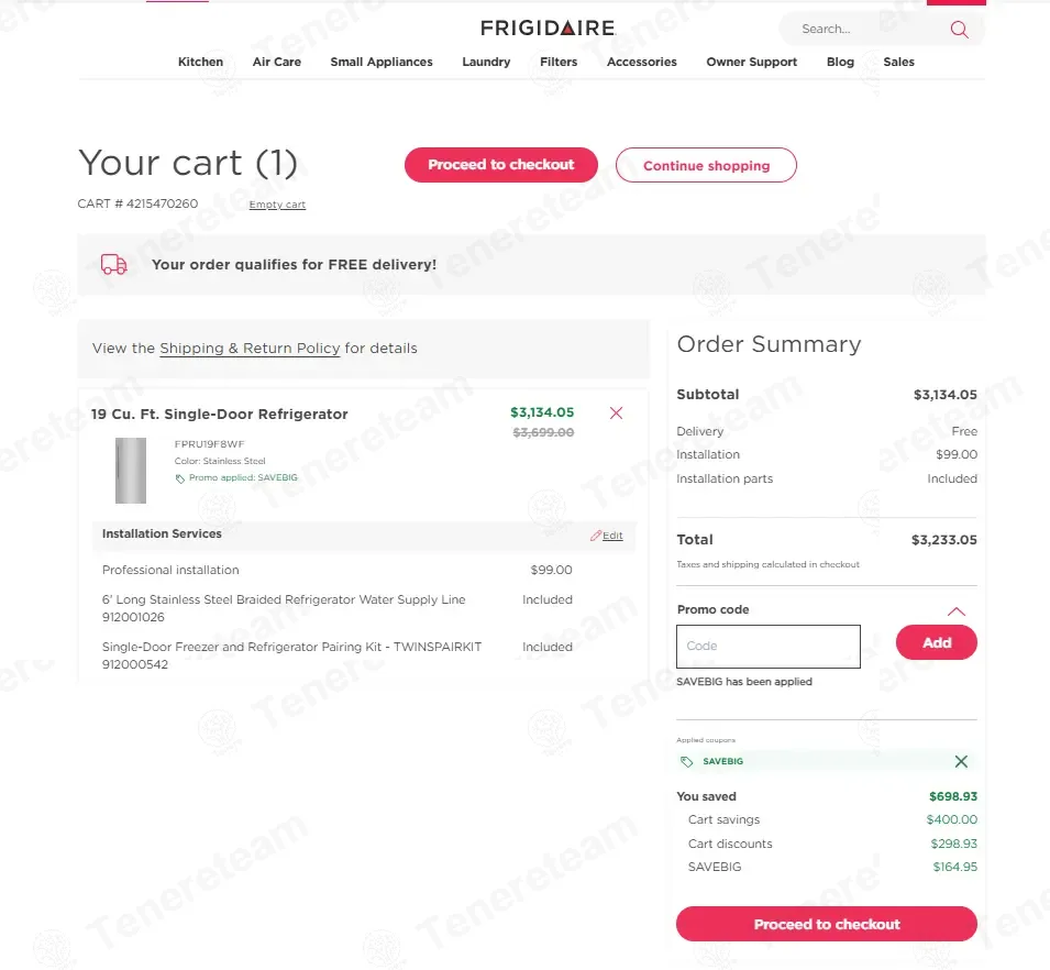 Frigidaire coupon code: 5% off with SHOPSAVE. Tested and valid as 4 months ago.