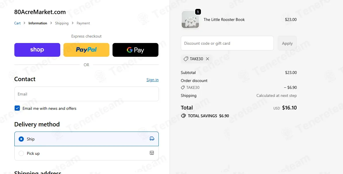 80 Acre Market coupon code: 30% off with TAKE30. Tested and valid as 8 months ago.