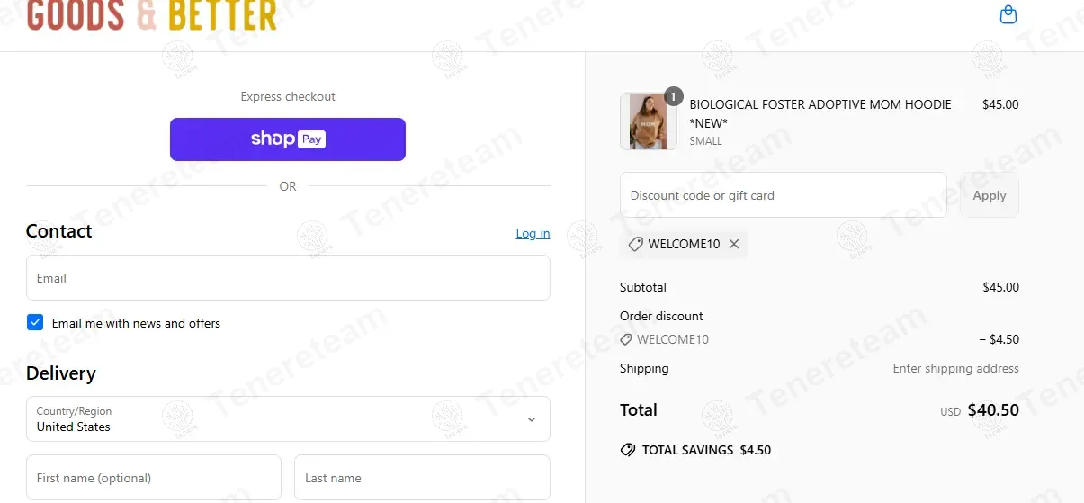 Goods and Better coupon code: 10% off with WELCOME10. Tested and valid as 11 months ago.