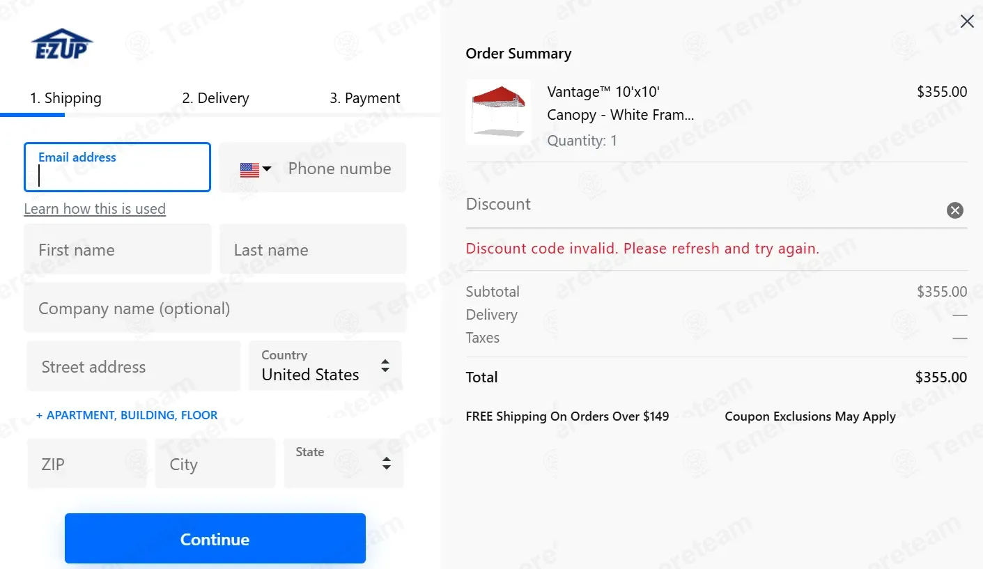 E-Z UP coupon code: 10% off with PARTNER10. Tested and valid as 2 months ago.