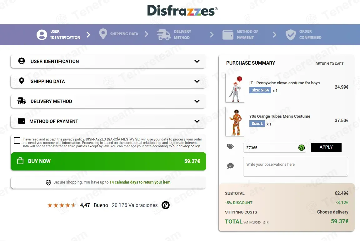 Disfrazzes coupon code: 5% off with ZZ365. Tested and valid as 7 months ago.