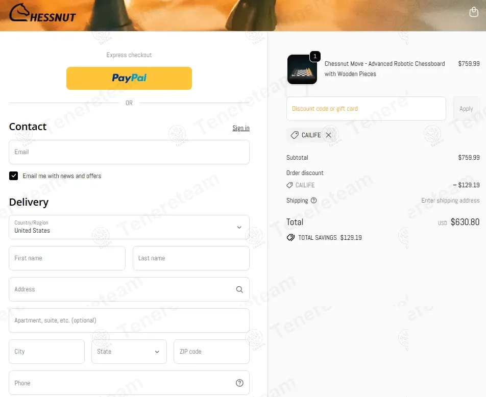 Chessnu Tech coupon code verified as working at checkout
