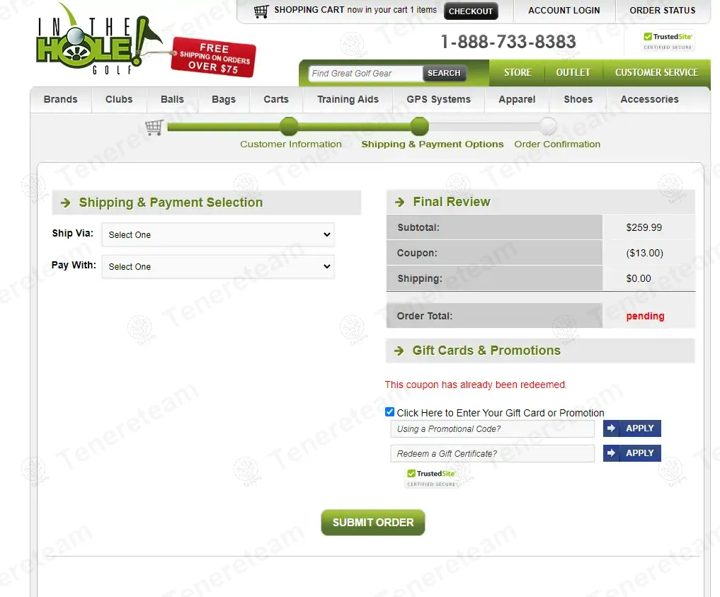 In The Hole Golf coupon code: 5% off with BIRDIE. Tested and valid as 1 year ago.