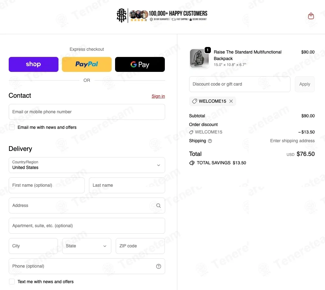 Raise The Standard coupon code: 15% off with WELCOME15. Tested and valid as 7 months ago.