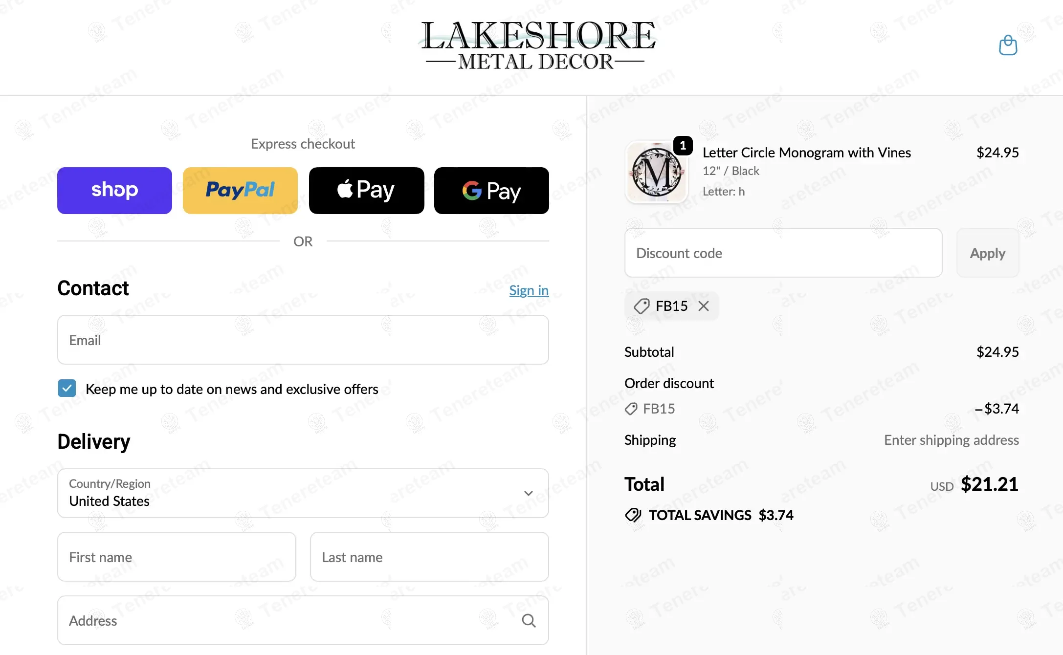 Lakeshore Metal Decor coupon code: 15% off with FB15. Tested and valid as 6 months ago.