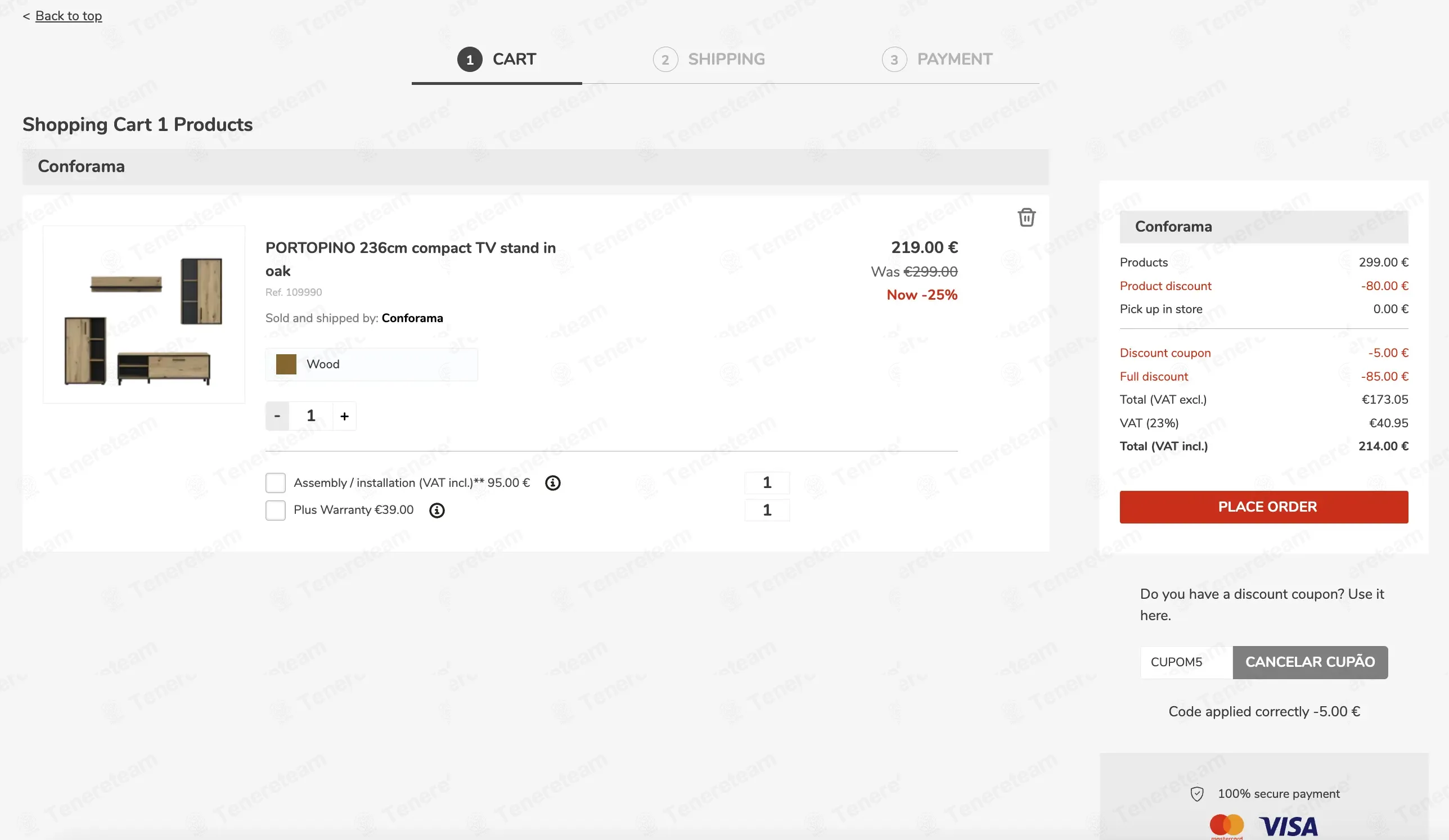 Conforama PT coupon code: €5 off with CUPOM5. Tested and valid as 1 day ago.