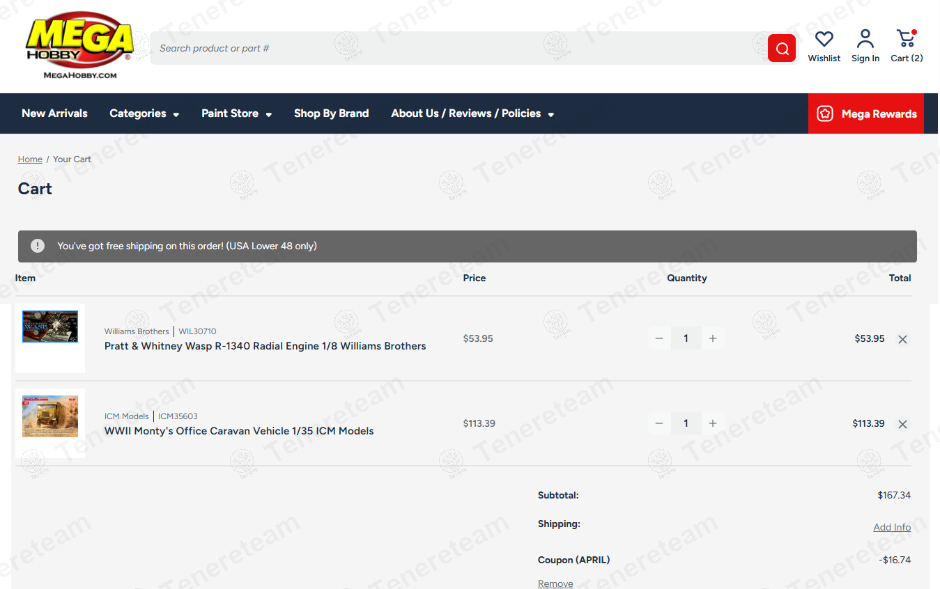 Megahobby coupon code: 10% off with APRIL. Tested and valid as 1 year ago.