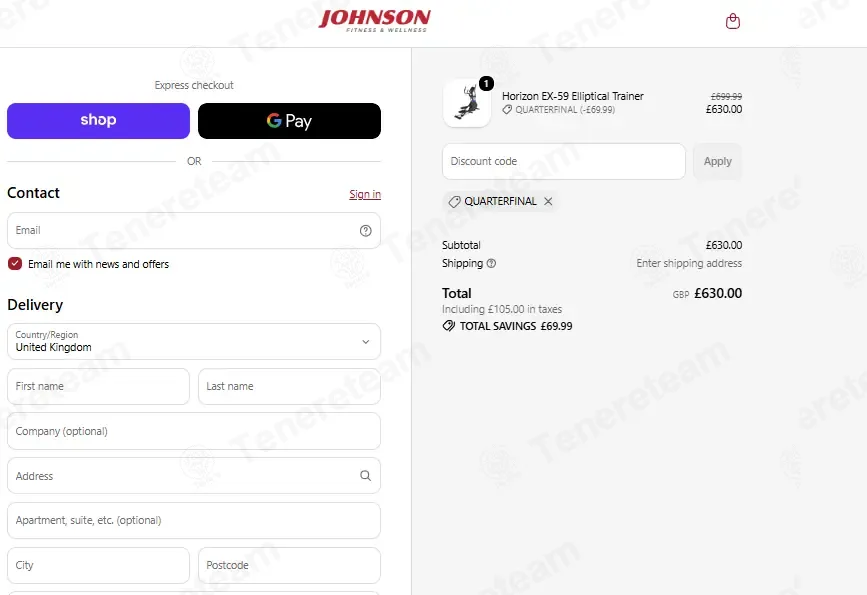 Johnson Fitness UK coupon code: 10% off with QUARTERFINAL. Tested and valid as 1 month ago.