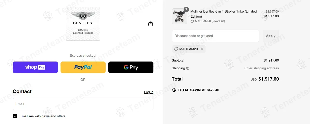 Bentley Trike coupon code: 20% off with MAHFAM20. Tested and valid as 1 year ago.