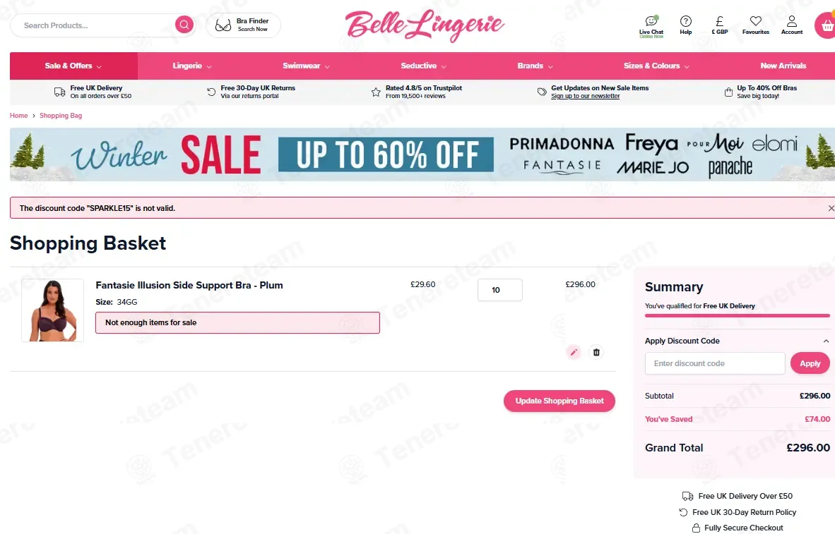 Belle Lingerie coupon code: £15 off with SPARKLE15. Tested and valid as 3 months ago.