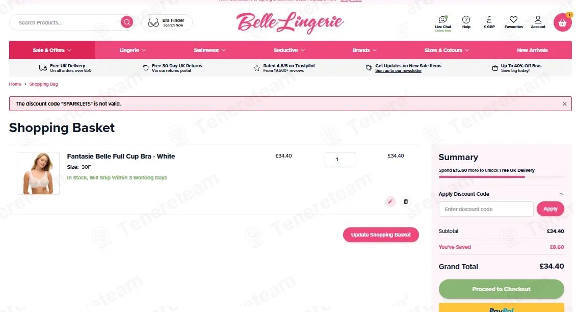 Belle Lingerie coupon code: £15 off with SPARKLE15. Tested and valid as 3 months ago.