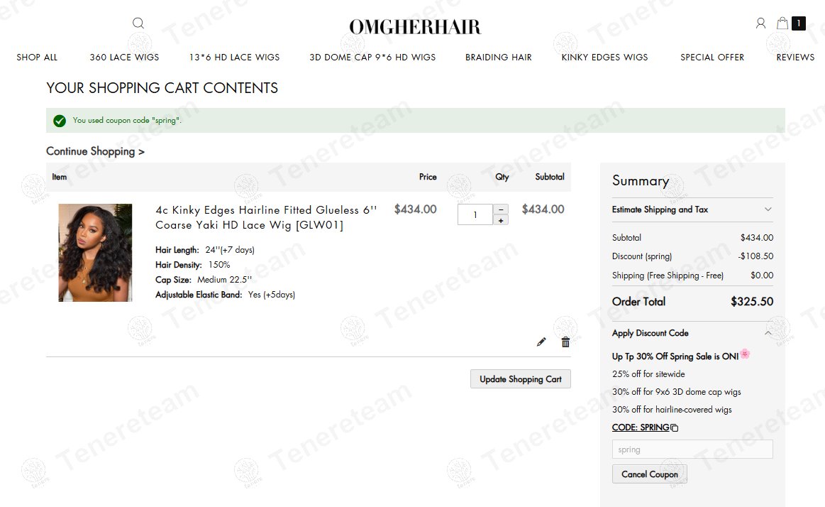 Omgherhair coupon code: 30% off with SPRING. Tested and valid as 1 year ago.