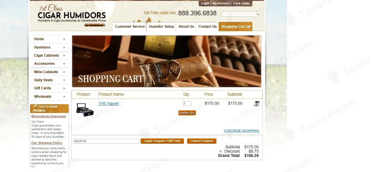 1st Class Humidors coupon code: 5% off with %5OFF%. Tested and valid as 10 months ago.