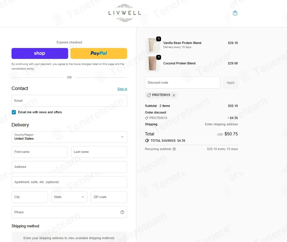 LivWell Nutrition coupon code: 15% off with PROTEIN15. Tested and valid as 1 month ago.