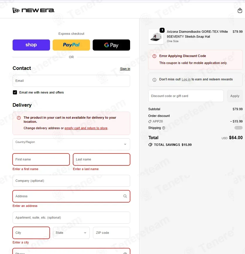 New Era coupon code: 20% off with APP20. Tested and valid as 1 month ago.