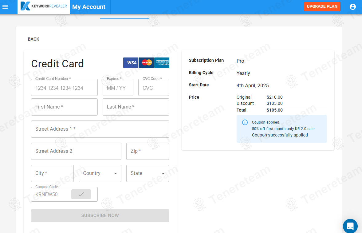 Keyword Revealer coupon code: 50% off with KRNEW50. Tested and valid as 1 year ago.