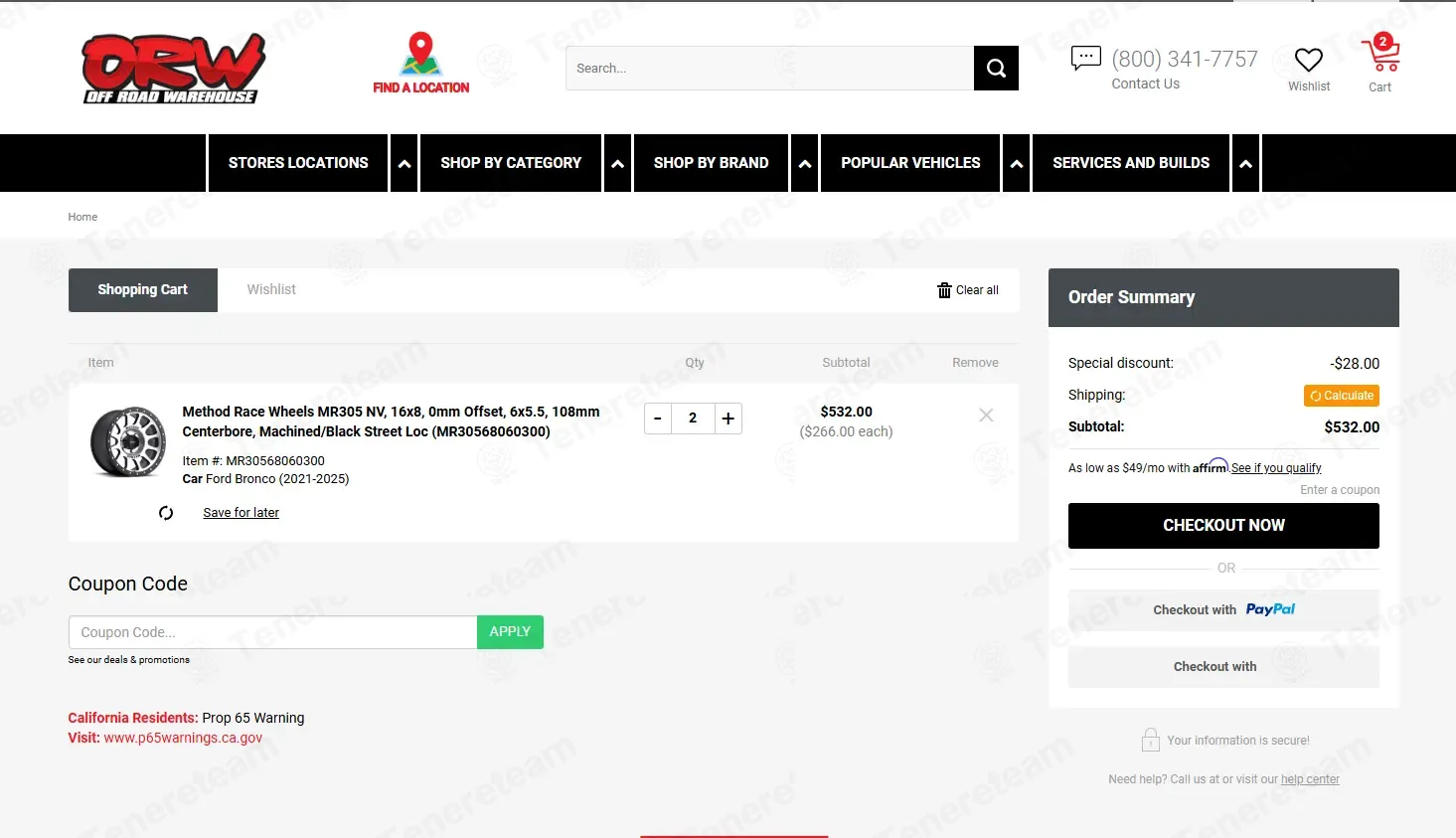 Off Road Warehouse coupon code: 5% off with MILUSA. Tested and valid as 2 weeks ago.