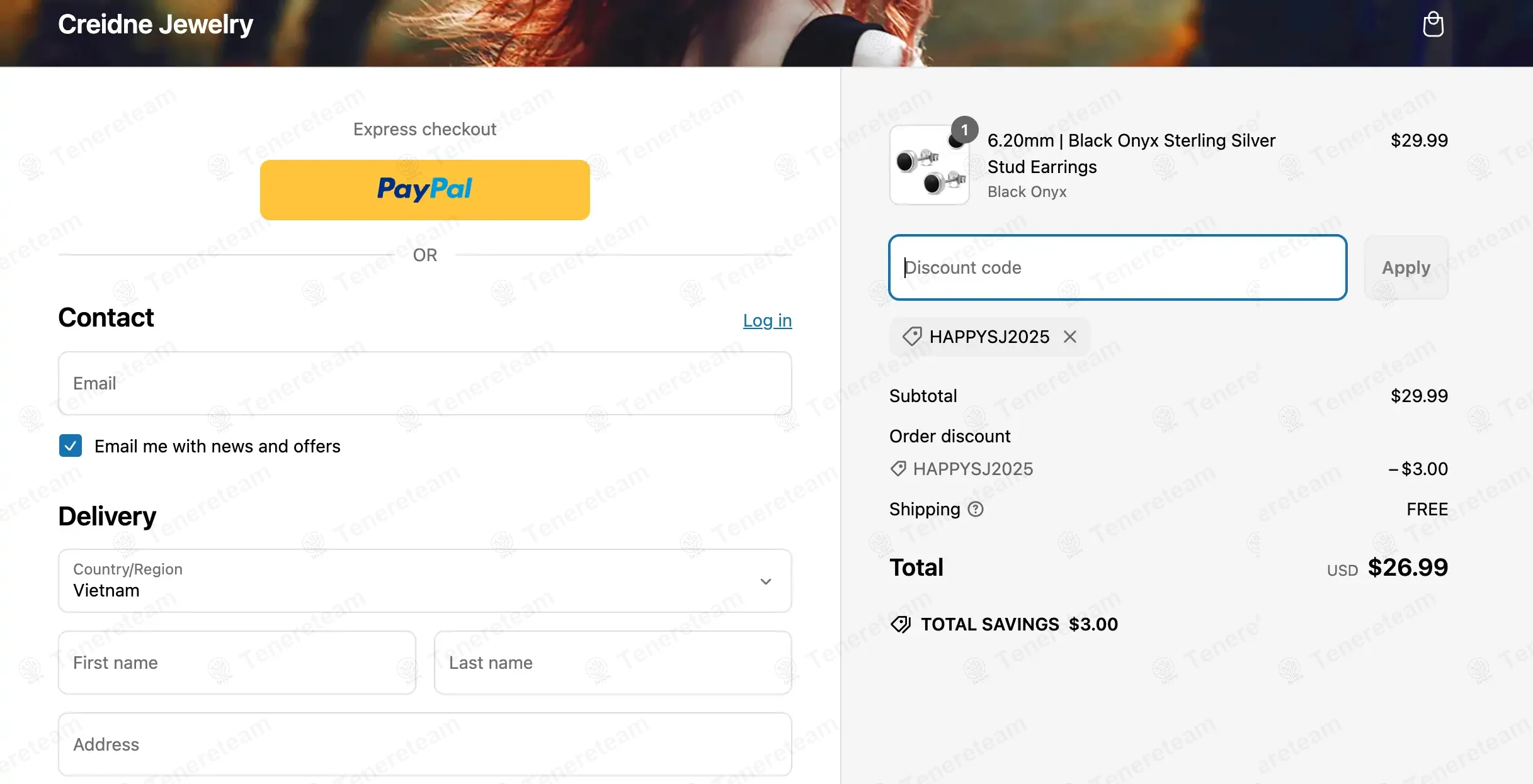 Creidne Jewelry coupon code: 10% off with HAPPYSJ2025. Tested and valid as 1 year ago.