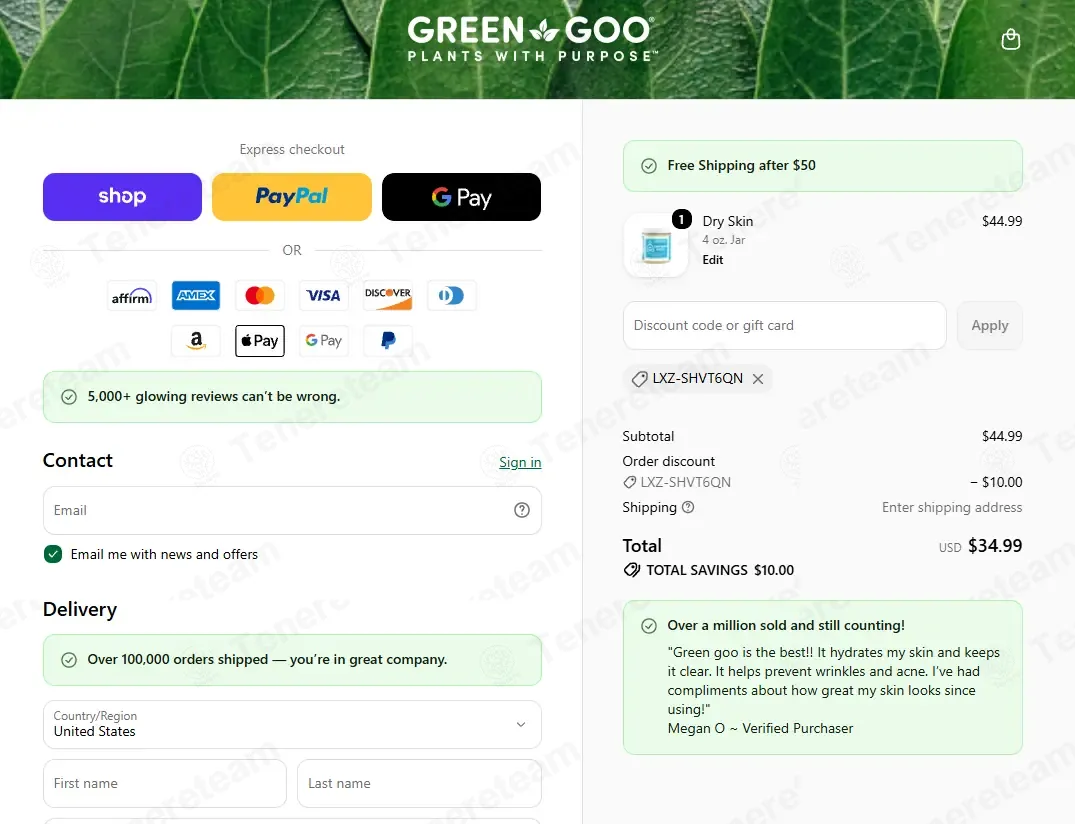 Green Goo coupon code re-checked and confirmed working at checkout
