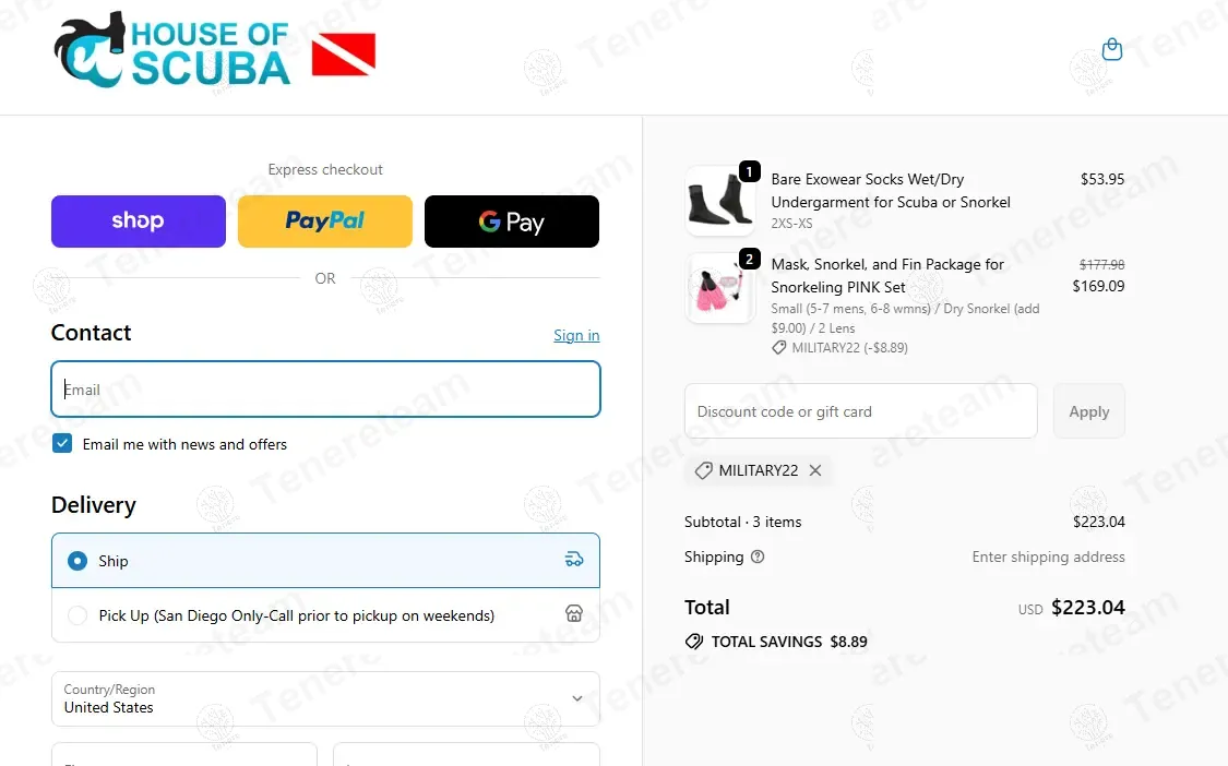 House of Scuba coupon code: 5% off with MILITARY22. Tested and valid as 8 months ago.