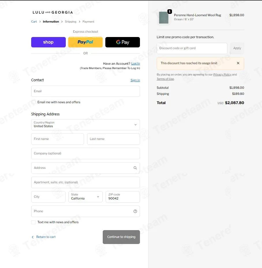 Lulu And Georgia coupon code: 10% off with BW12NJ9710. Tested and valid as 3 months ago.