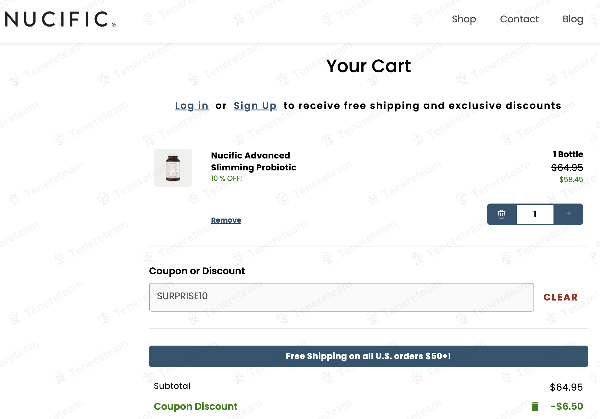 Nucific coupon code: 10% off with SURPRISE10. Tested and valid as 1 year ago.
