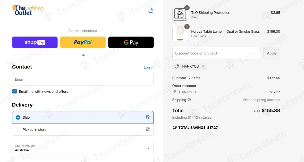 The Lighting Outlet coupon code: 10% off with THANKYOU. Tested and valid as 1 year ago.