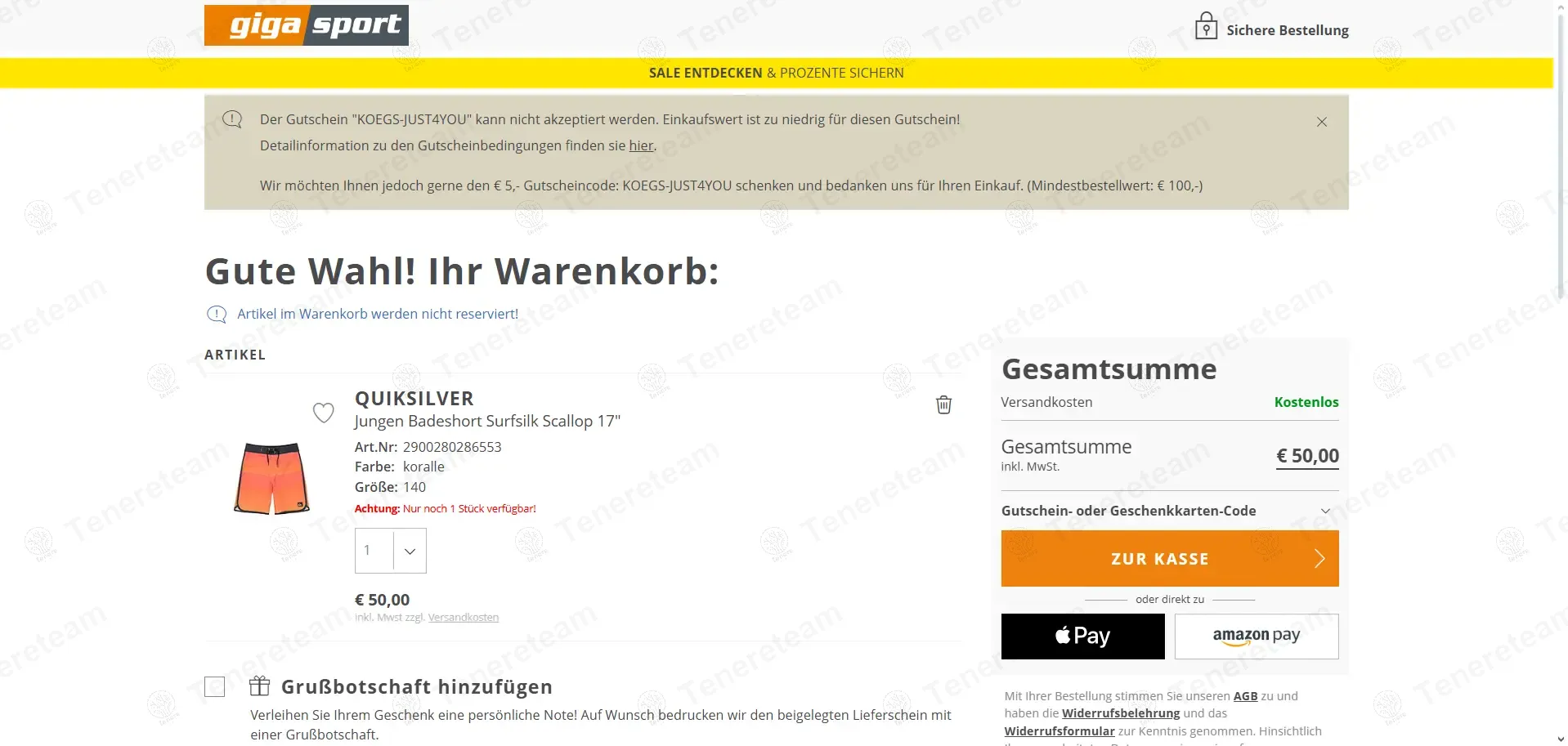 Gigasport DE coupon code: €5 off with KOEGS-JUST4YOU. Tested and valid as 1 year ago.