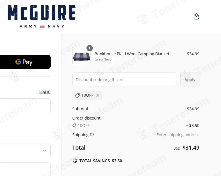 Mcguire Army Navy coupon code: 10% off with 10OFF. Tested and valid as 1 year ago.