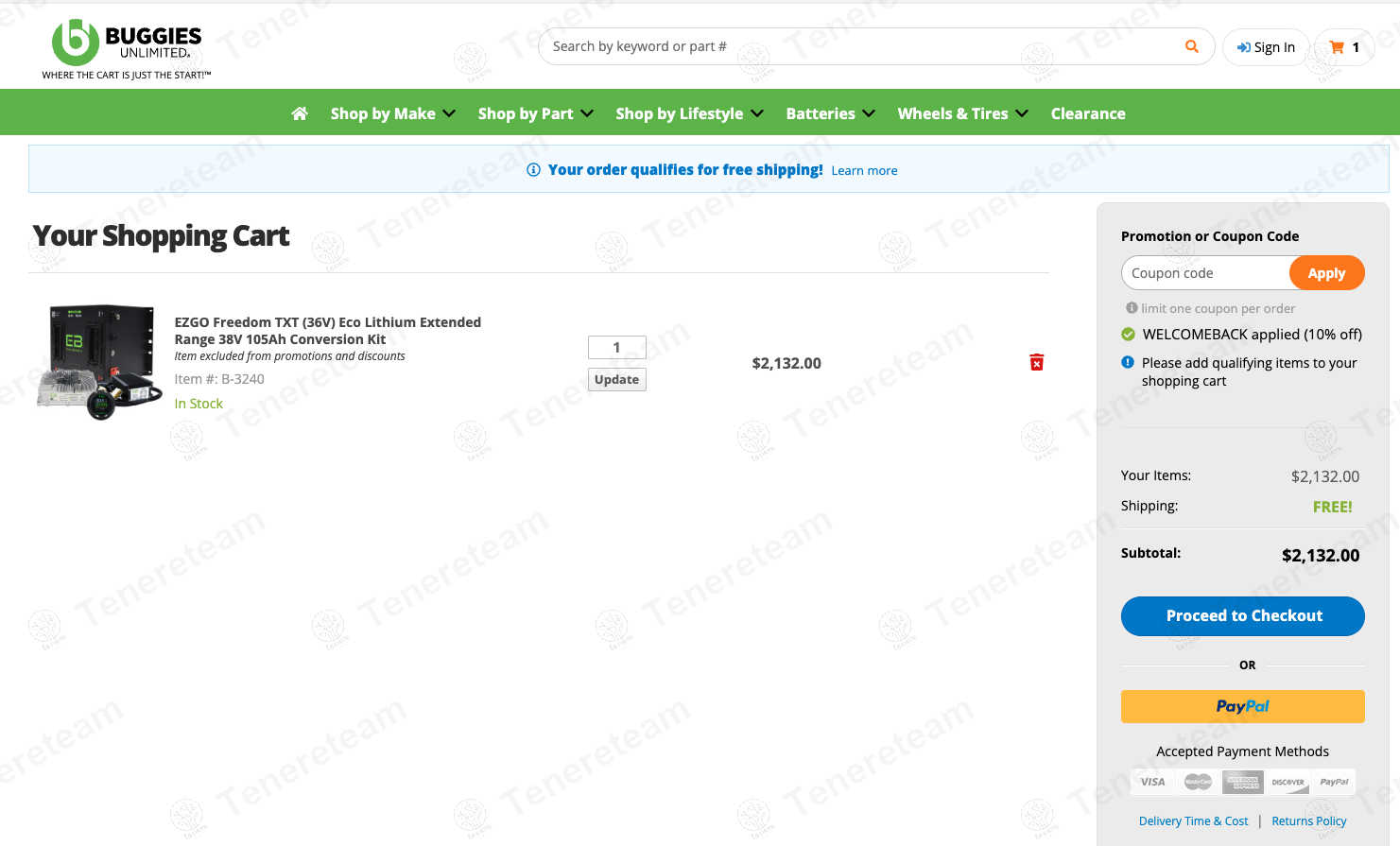 Buggies Unlimited coupon code: 10% off with WELCOMEBACK. Tested and valid as 1 year ago.