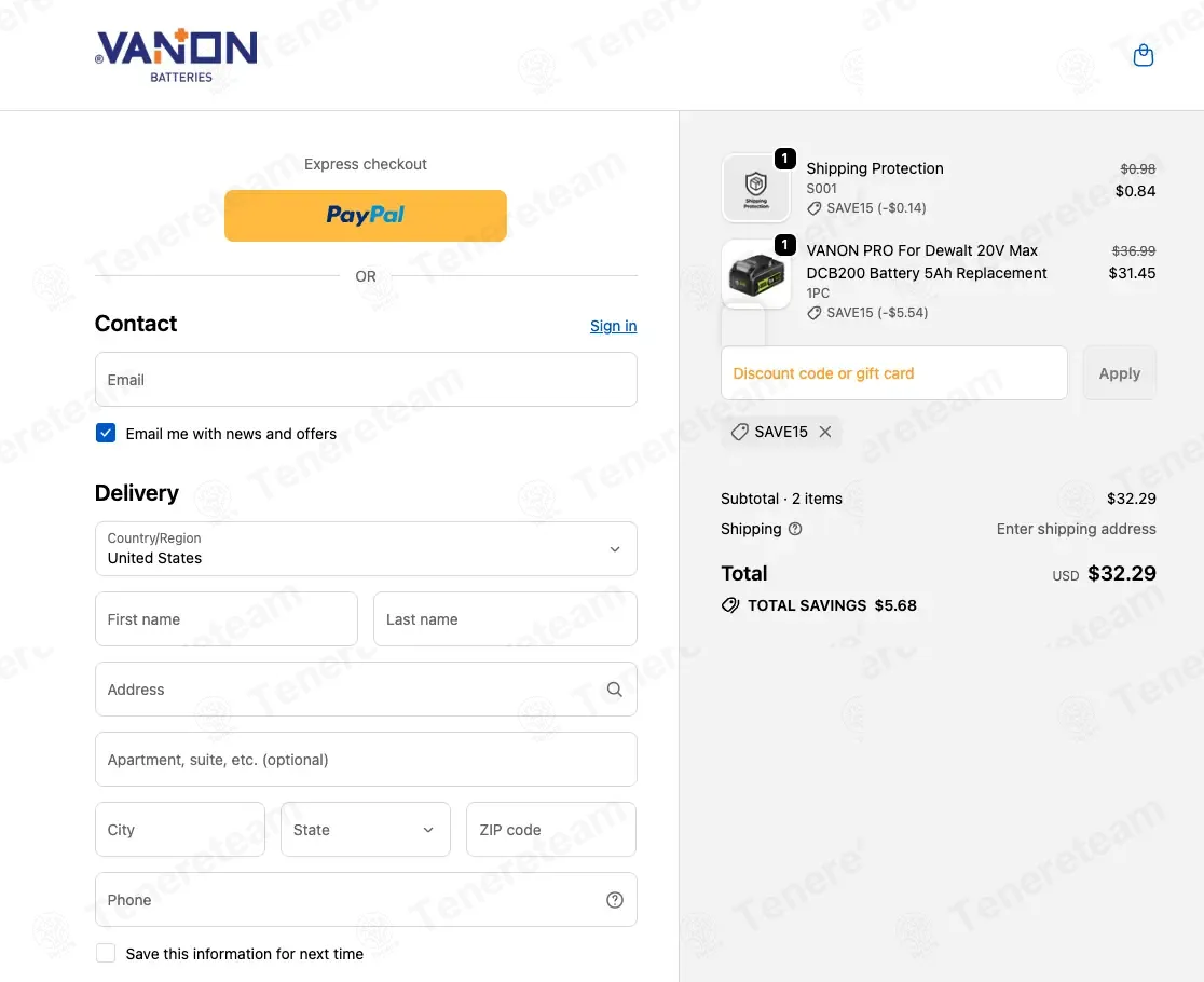 Vanon Batteries coupon code: 15% off with SAVE15. Tested and valid as 4 weeks ago.