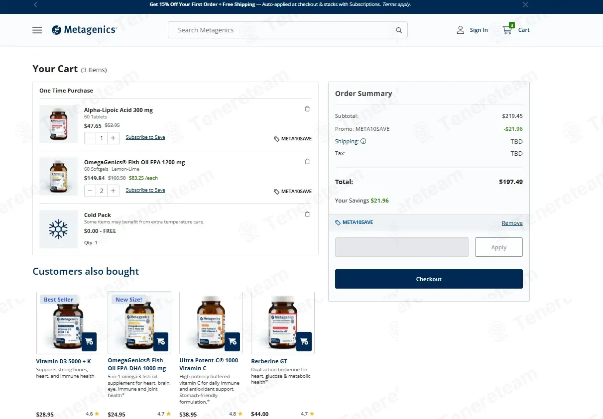 Metagenics coupon code: 10% off with META10SAVE. Tested and valid as 1 week ago.