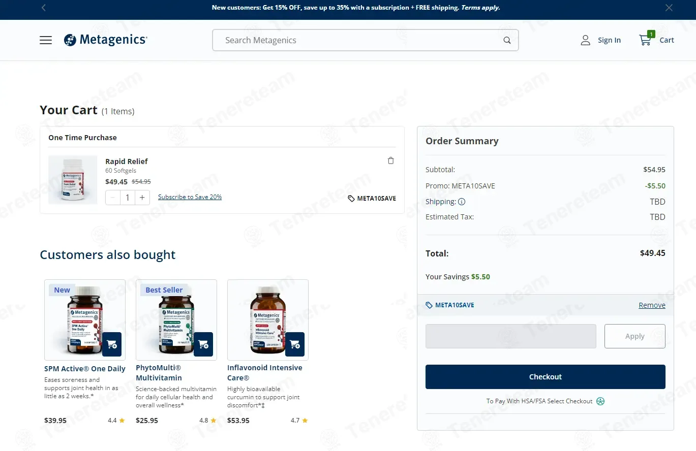 Metagenics coupon code: 10% off with META10SAVE. Tested and valid as 1 week ago.