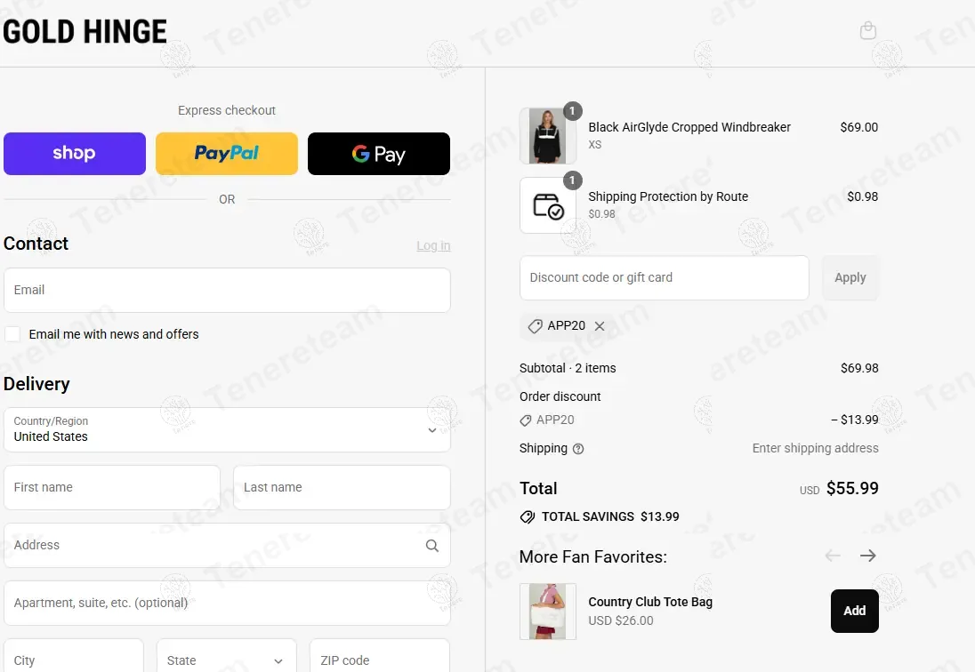 Gold Hinge Boutique coupon code: 20% off with APP20. Tested and valid as 11 months ago.