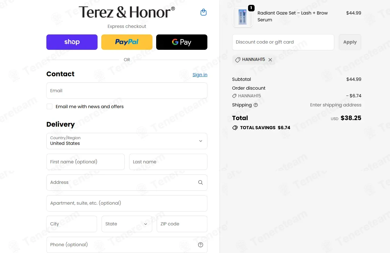 Terez & Honor coupon code: 10% off with HANNAH15. Tested and valid as 2 weeks ago.
