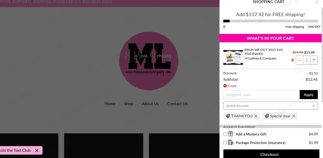 MLA Shea and Company coupon code: 10% off with THANKYOU. Tested and valid as 1 month ago.