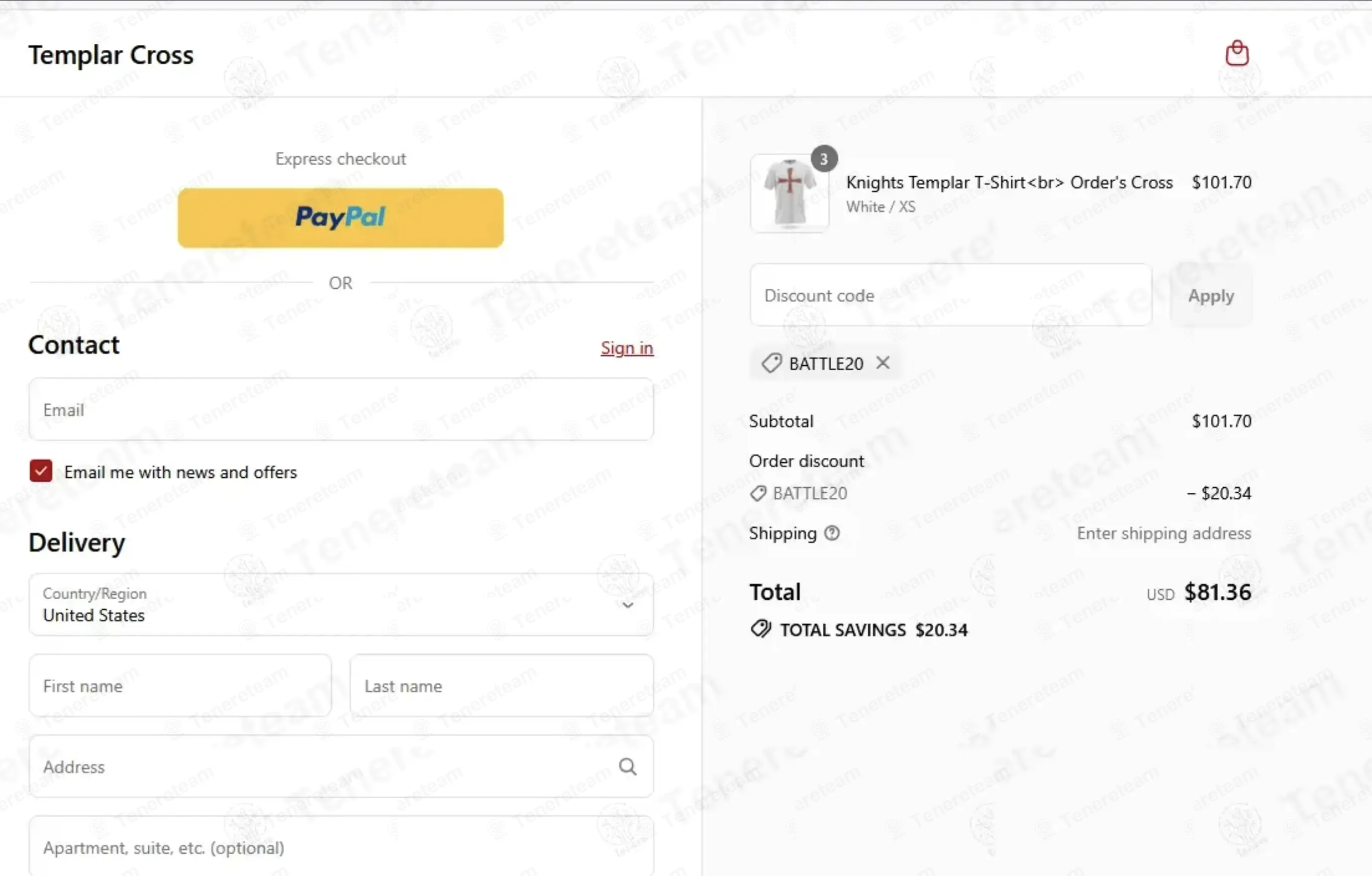 Templar Cross coupon code: 20% off with BATTLE20. Tested and valid as 2 weeks ago.