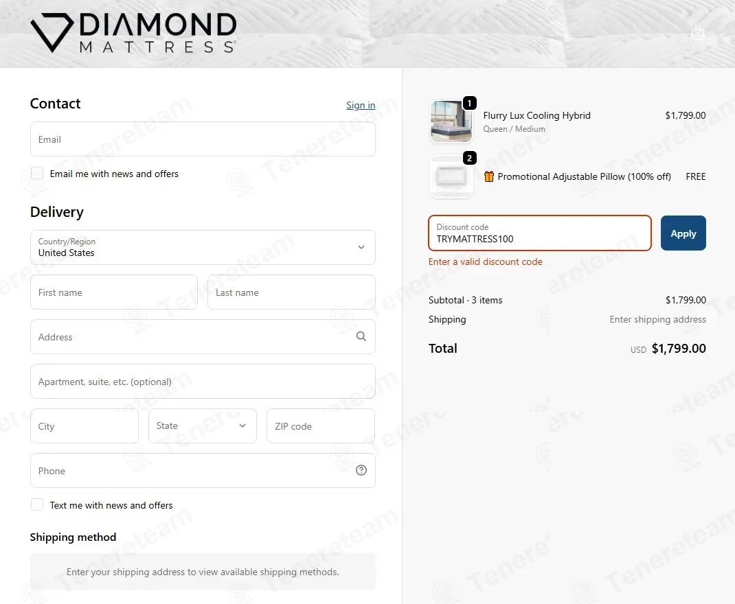 Diamond Mattress coupon code: $100 off with TRYMATTRESS100. Tested and valid as 2 months ago.