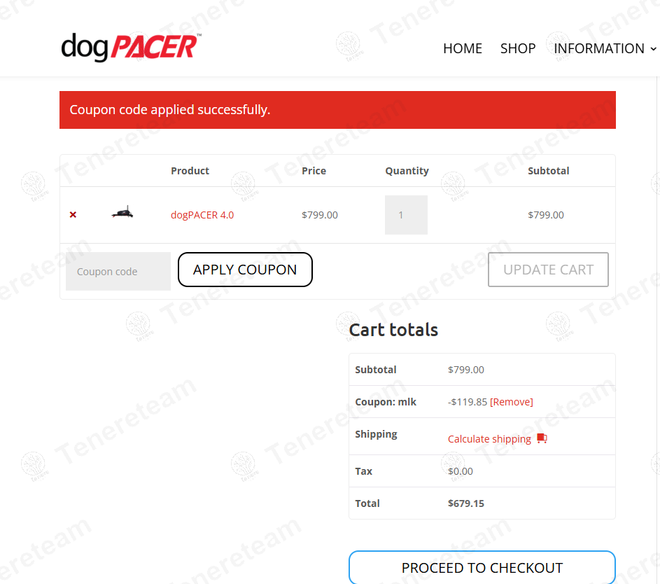 Dogpacer coupon code: 15% off with MLK. Tested and valid as 9 months ago.