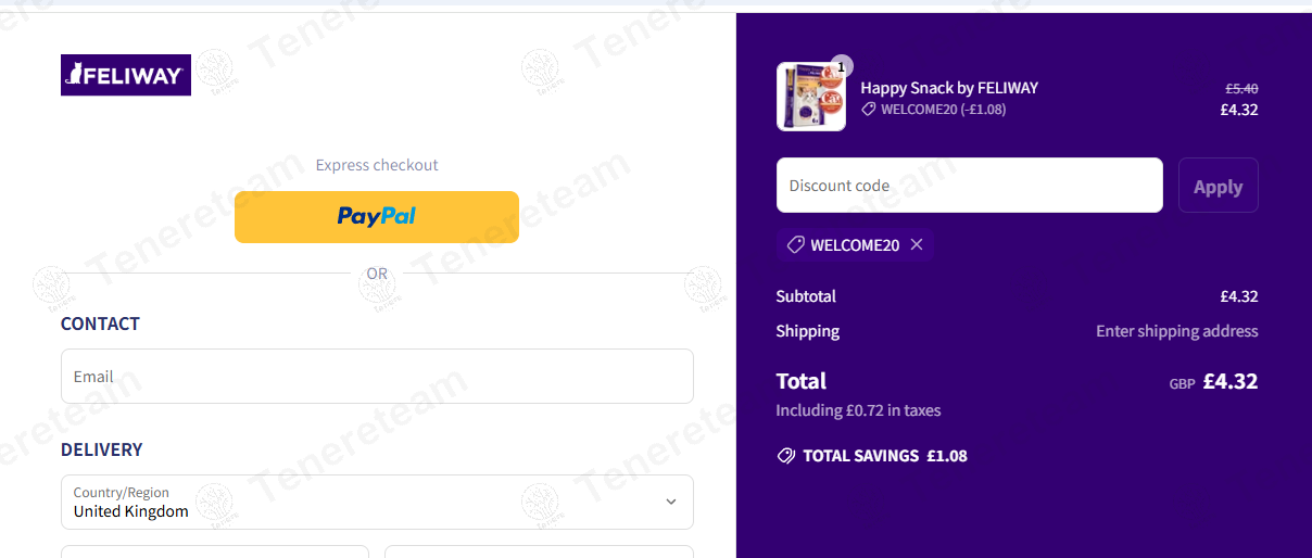 Feliway coupon code: 20% off with WELCOME20. Tested and valid as 11 months ago.