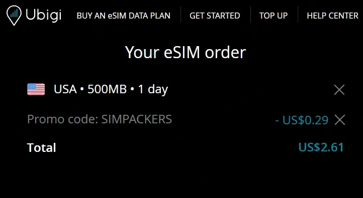 Ubigi eSIM coupon code: 10% off with SIMPACKERS. Tested and valid as 1 year ago.